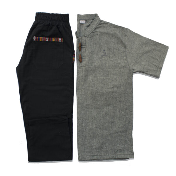 Half Sleeve Kurta and Pajama Set (Dark Grey/Black)
