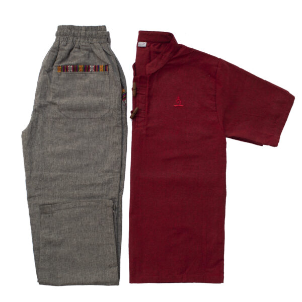 Half Sleeve Kurta and Pajama Set (Maroon/Dark Grey)