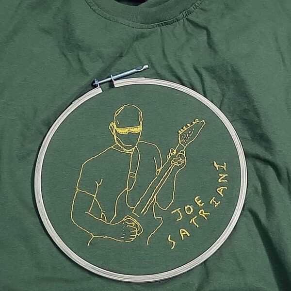 Joe Satriani Hand Embroidery T-Shirt-Light Green