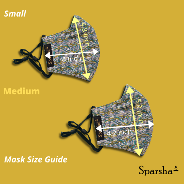Sparsha 3 Layer Reusable Cotton Mask-  Vibe Bandana, Dark Yellow and Blue (Medium Size)