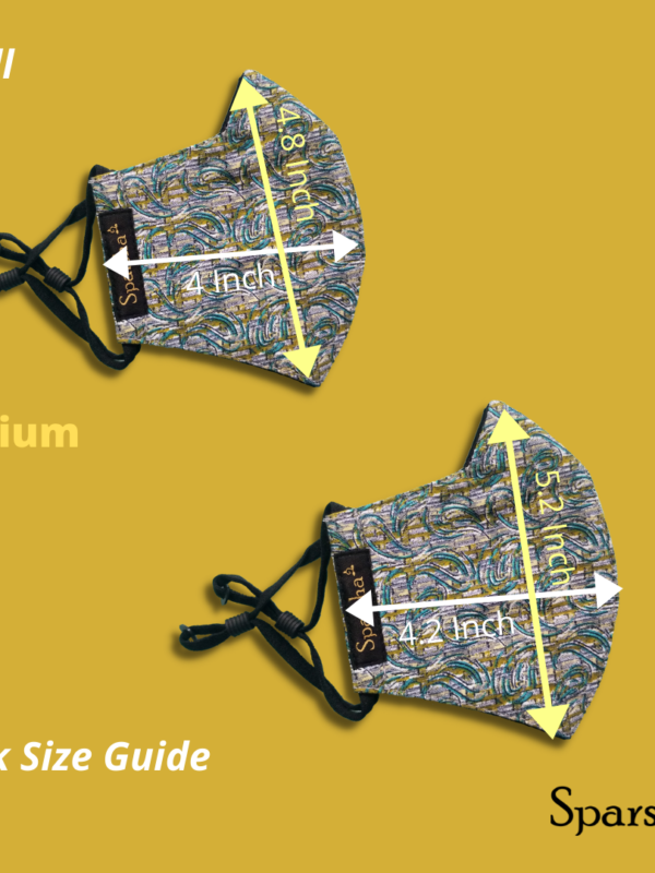 Sparsha 3 Layer Reusable Cotton Mask-  Vibe Bandana, Dark Yellow and Blue (Medium Size)