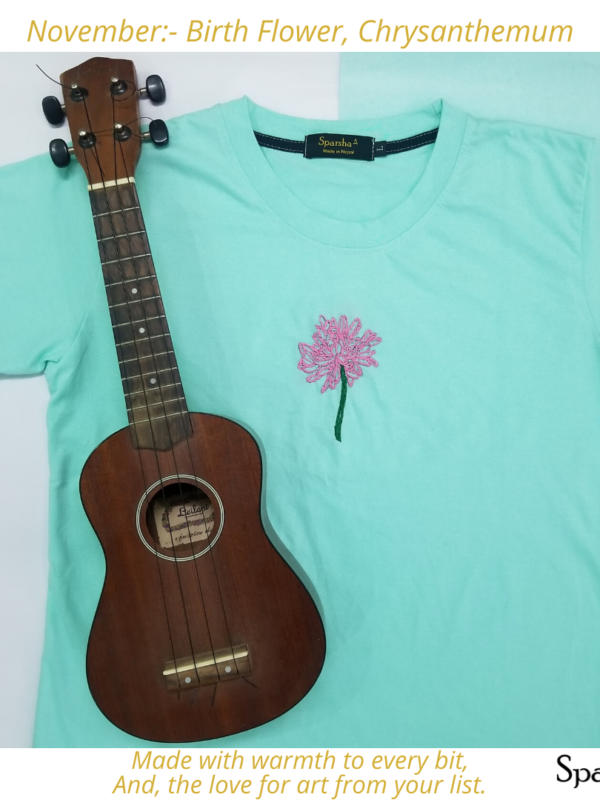Sparsha Flower Hand Embroidered Mint Green T-Shirt