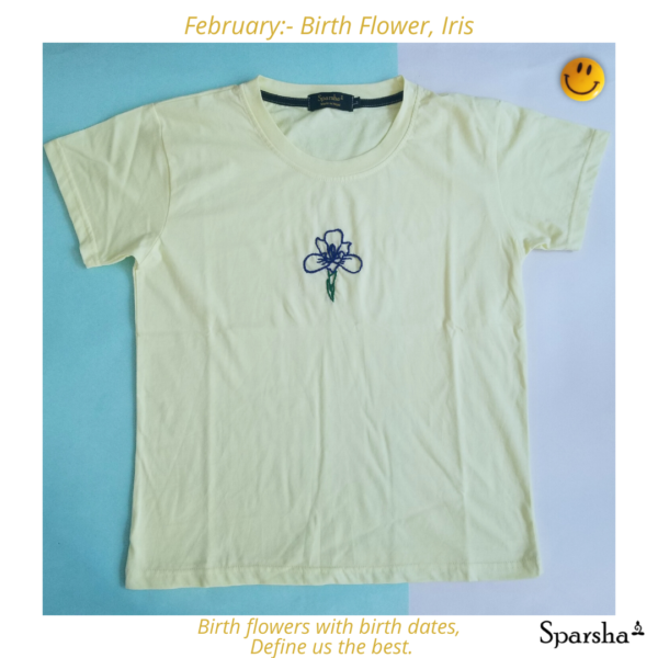 Sparsha Flower Hand Embroidered Lemon Yellow T-Shirt