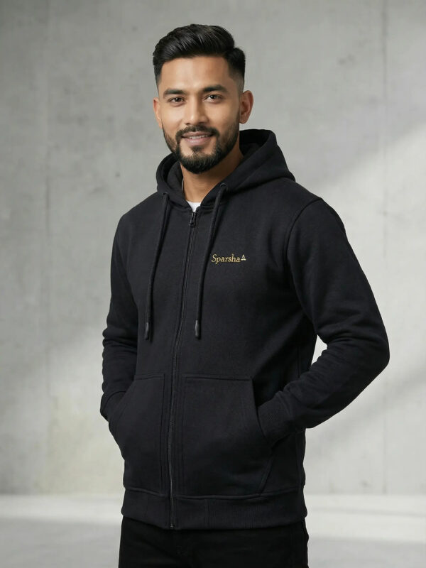Sparsha Zip-Up Black Hoodie (Unisex)