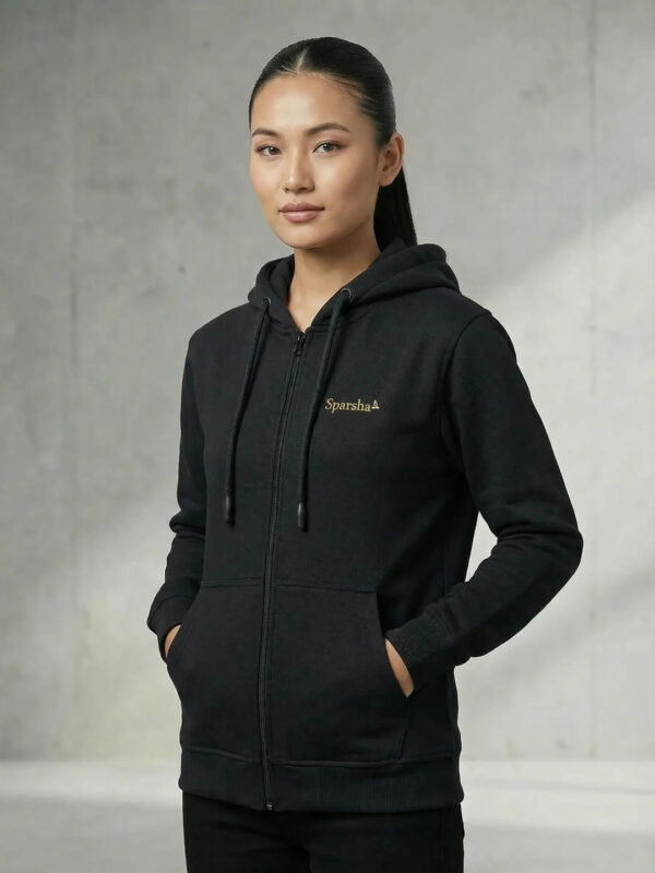 Sparsha Zip-Up Black Hoodie (Unisex)